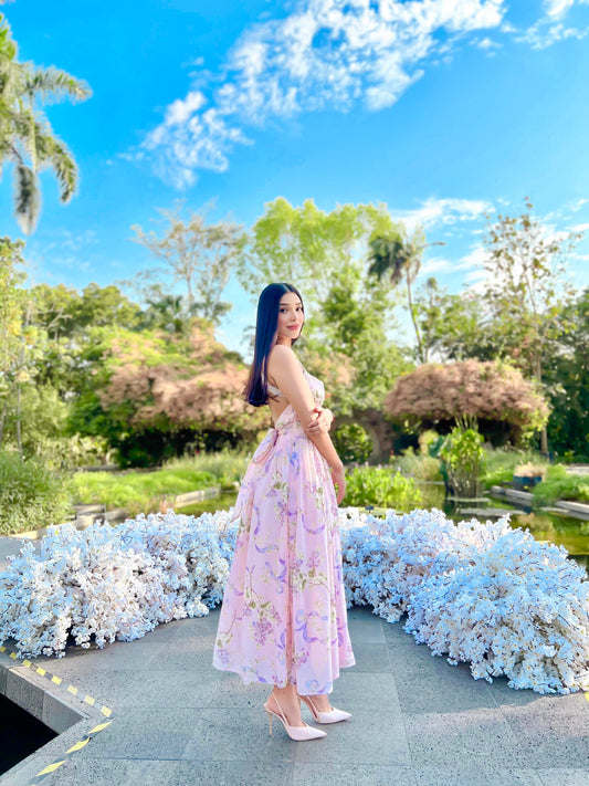 Vestido rosa estampado de flores