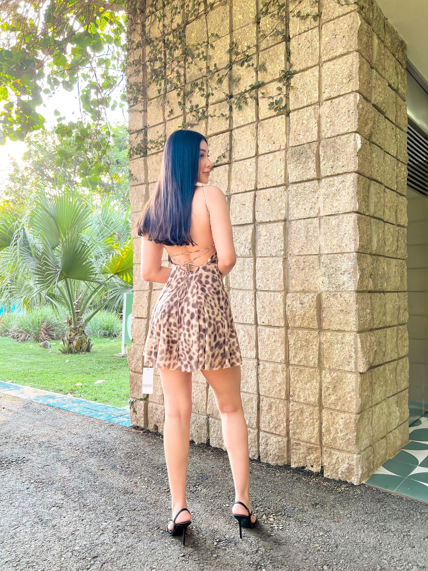 Minivestido mesh escotado de leopardo